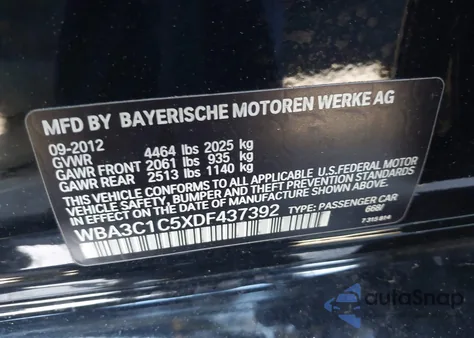 2013 BMW 328I из США, поврежденный, VIN WBA3C1C5XDF437392